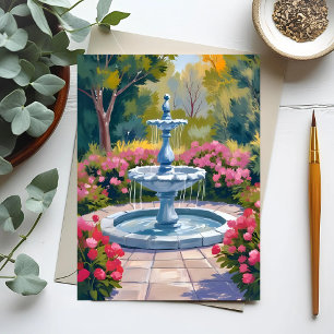 Carte Postale Peinture florale de fontaine de jardin