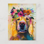 Carte Postale Peinture Florale Golden Retriever (Devant)