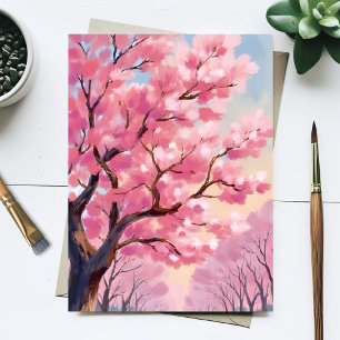 Carte Postale Peinture florale rose des arbres en fleurs de ceri