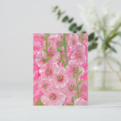 Carte Postale Peinture florale rose Hollyhock Malve Malva (Debout devant)