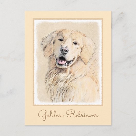 Carte Postale Peinture Golden Retriever - Joli art original chie (Devant)