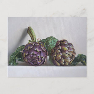 Carte Postale Peinture hyperréaliste d'artichauts violets