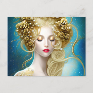 Carte Postale Peinture Imaginaire d'une femme sensuelle nage sou