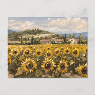 Carte Postale Peinture impressionniste du terrain de tournesol
