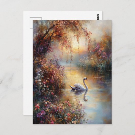 Carte Postale Peinture impressionniste rustique Swan (Devant / Derrière)