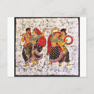 CARTE POSTALE PEINTURE INDIENNE VIBRANTE CLASSIQUE DE BATIK