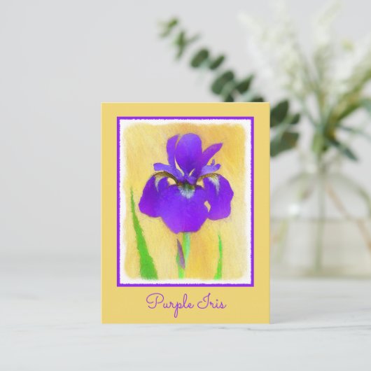 Carte Postale Peinture Iris à pois pourpre - Chien original mign (Debout devant)