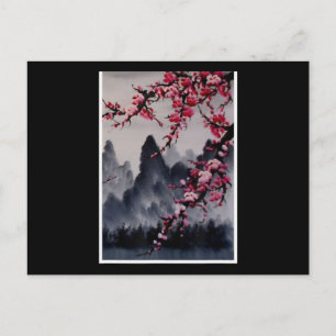 Carte Postale Peinture   Japon Art Cherry Blossom Mountain