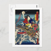 Carte Postale Peinture japonaise ancienne, Femme japonaise équit (Devant / Derrière)