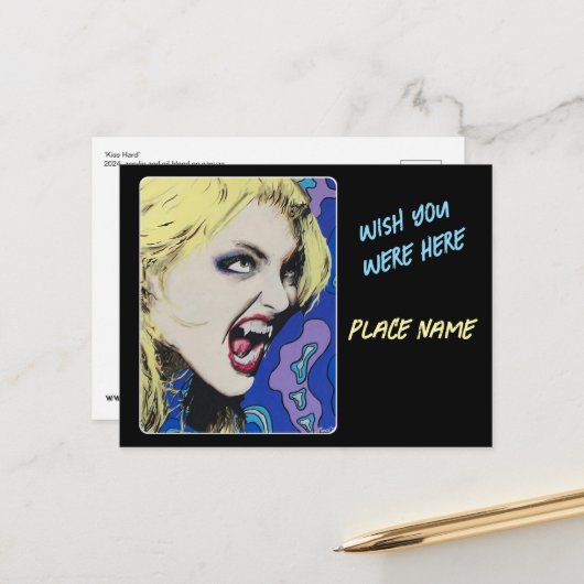 Carte Postale Peinture "Kiss Hard" sur un (Devant/Arrière en situation)