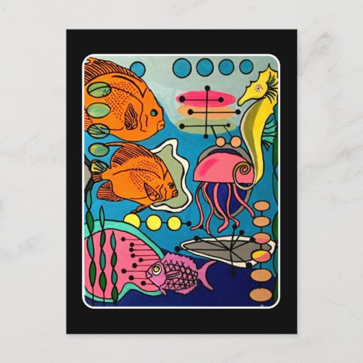 Carte Postale Peinture "Mid-Century Modern Ocean Aquatic" sur un (Devant)