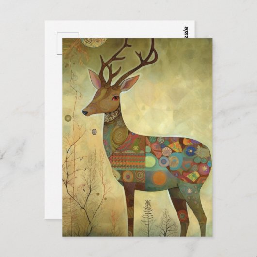 Carte Postale Peinture mixte de cerfs (Devant / Derrière)