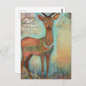 Carte Postale Peinture mixte de cerfs (Devant / Derrière)