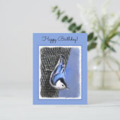 Carte Postale Peinture Nuthatch à poitrine blanche Art original (Debout devant)