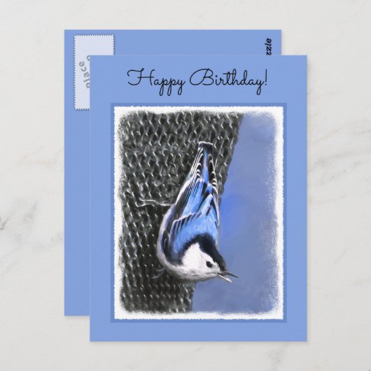 Carte Postale Peinture Nuthatch à poitrine blanche Art original (Devant / Derrière)