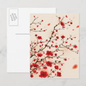 Carte Postale Peinture orientale de style, fleur de prune au (Devant / Derrière)