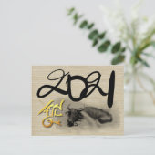 Carte Postale Peinture originale buffle d'eau bœuf Nouvel An P (Debout devant)