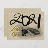 Carte Postale Peinture originale buffle d'eau bœuf Nouvel An P (Devant / Derrière)