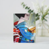 Carte Postale peinture originale d'aquarelle japonaise Geisha (Debout devant)