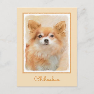 Carte Postale Peinture originale de chien Chihuahua à poils long