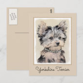 Carte Postale Peinture originale de chiot Yorkshire Terrier (Devant / Derrière)