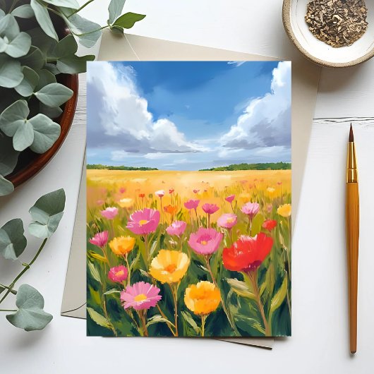Carte Postale Peinture paysage de terrain de fleurs