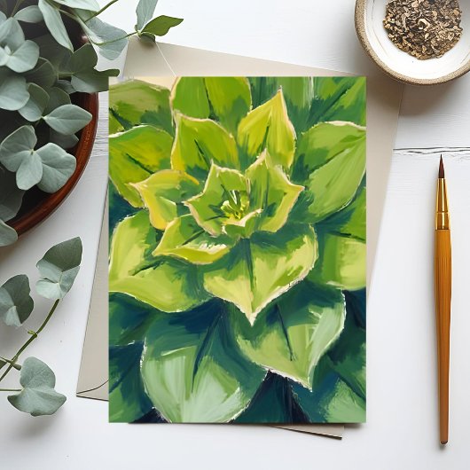 Carte Postale Peinture Plante Succulente verte