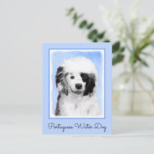 Carte Postale Peinture Portugaise de Chien d'Eau - Art original (Debout devant)