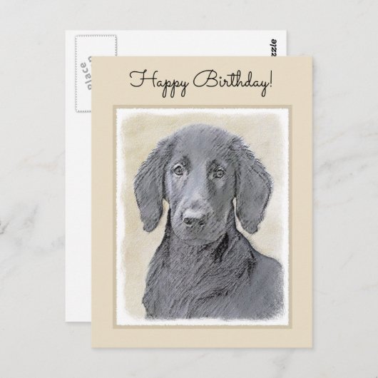 Carte Postale Peinture Retriever à revêtement plat - Art Chien o (Devant / Derrière)