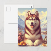 Carte Postale Peinture rétro Sibérienne Husky (Devant / Derrière)