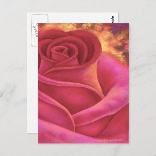 Carte Postale Peinture rose Fleur Art - Multi (Devant / Derrière)