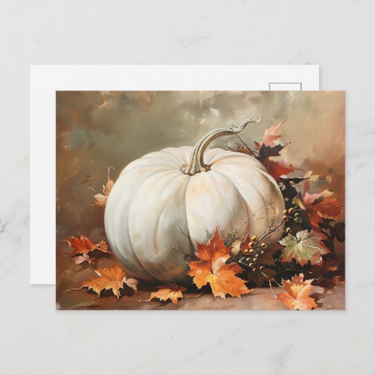 Carte Postale Peinture Rustique Citrouille blanche (Devant / Derrière)