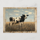 Carte Postale Peinture rustique d'une vache dans une prairie écl (Devant)