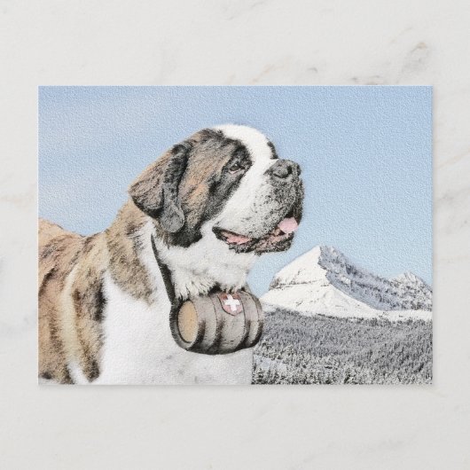 Carte Postale Peinture Saint Bernard - Cute Original Chien Art (Devant)