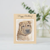 Carte Postale Peinture Shar Pei - Cute Original Chien Art (Debout devant)