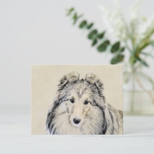 Carte Postale Peinture Shetland Sheepdog - Jolie art original ch (Debout devant)