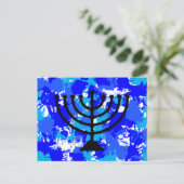 Carte Postale Peinture Splatter bleu Menorah (Debout devant)