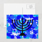 Carte Postale Peinture Splatter bleu Menorah (Devant / Derrière)
