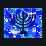 Carte Postale Peinture Splatter bleu Menorah<br><div class="desc">Peindre la carte postale de menorah bleu éclat.</div>