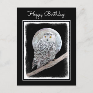 Carte Postale Peinture sur la Chouette neigeuse et la Lune - Art
