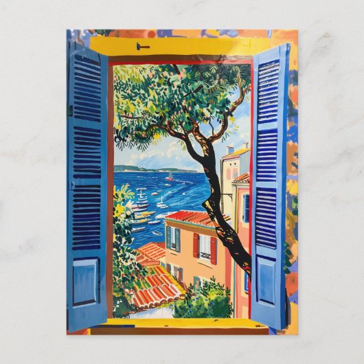 Carte Postale Peinture Terrasse Vue sur la mer Méditerranée (Devant)