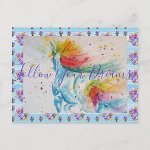 Carte Postale Peinture Unicorn Suivez vos rêves PostCard