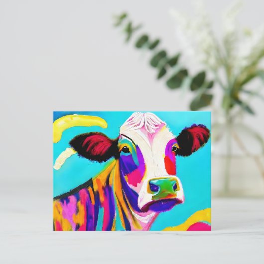 Carte Postale Peinture vache colorée (Debout devant)