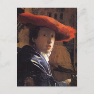 Carte Postale Peinture Vermeer - Fille avec un Casquette rouge