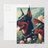 Carte Postale Peinture vintage Doberman (Devant / Derrière)