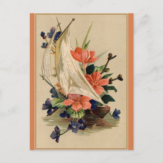 Carte Postale Peinture vintage - Fleurs dans un voilier. (Devant)