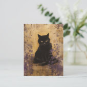 Carte Postale Peinture violette Chat noir Vintage (Debout devant)