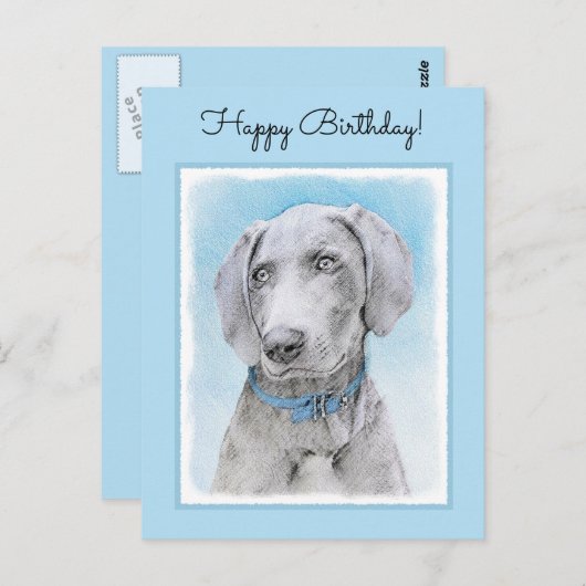 Carte Postale Peinture Weimaraner - Joli art original chien (Devant / Derrière)