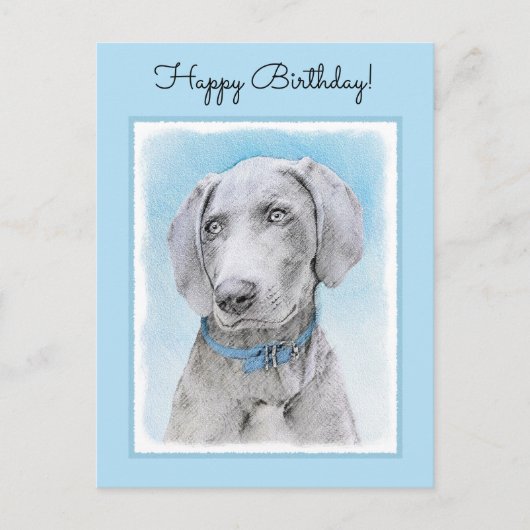 Carte Postale Peinture Weimaraner - Joli art original chien (Devant)