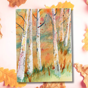Carte Postale Peintures à l'aquarelle d'arbres trembles d'automn